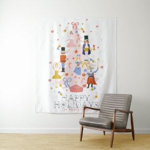 くるみ割りピンククリスマスツリーホリデー タペストリー