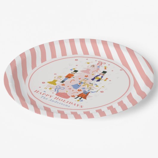 くるみ割りピンククリスマスツリーホリデー ペーパープレート (アングル)