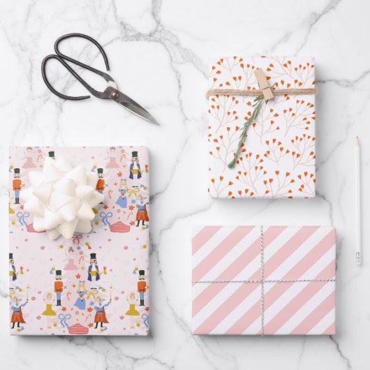 くるみ割りピンククリスマスツリーホリデー ラッピングペーパーシート (正面)