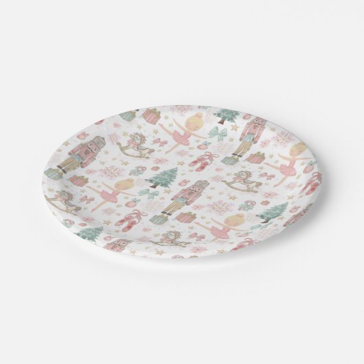 くるみ割りピンククリスマスバレエの第1誕生日 ペーパープレート (アングル)