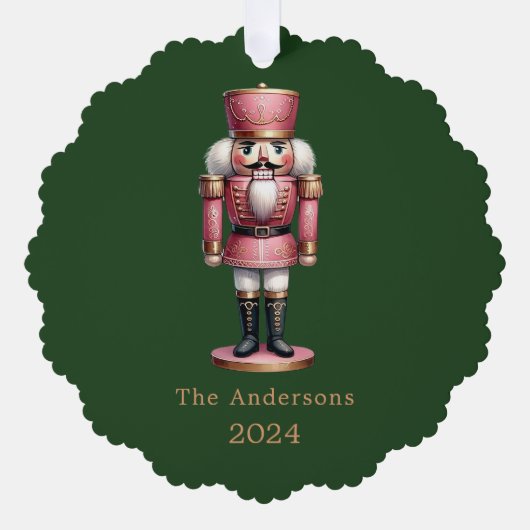 くるみ割りピンクグリーンシンプルクリスマス オーナメントカード (正面)