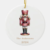 くるみ割りピンク白いシンプルクリスマス セラミックオーナメント (正面)