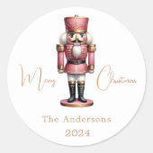 くるみ割りピンク白いシンプルクリスマス ラウンドシール (正面)