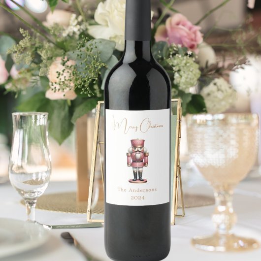 くるみ割りピンク白いシンプルクリスマス ワインラベル