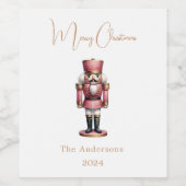 くるみ割りピンク白いシンプルクリスマス ワインラベル (シングルラベル)