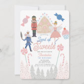 くるみ割りランド・オブ・スイーツピンク1歳の誕生日 招待状 (正面)