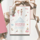 くるみ割り人形とバレリーナのクリスマスピンクの誕生日 招待状