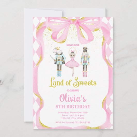 くるみ割り人形のお菓子の国のピンクの招待状 招待状 (正面)