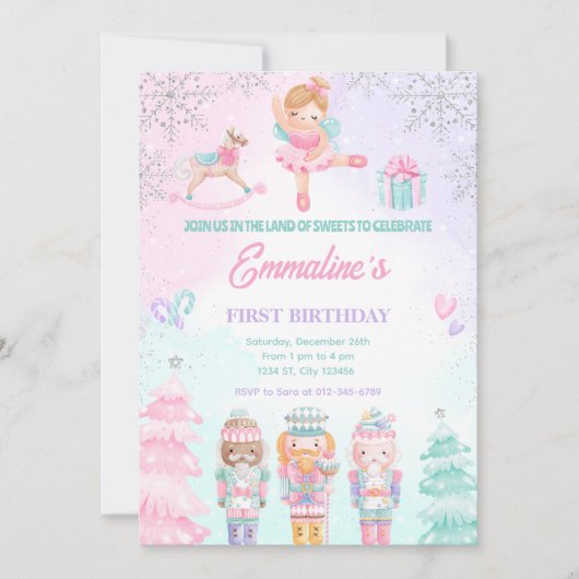 くるみ割り人形のお菓子の国のピンクの招待状 招待状 (正面)