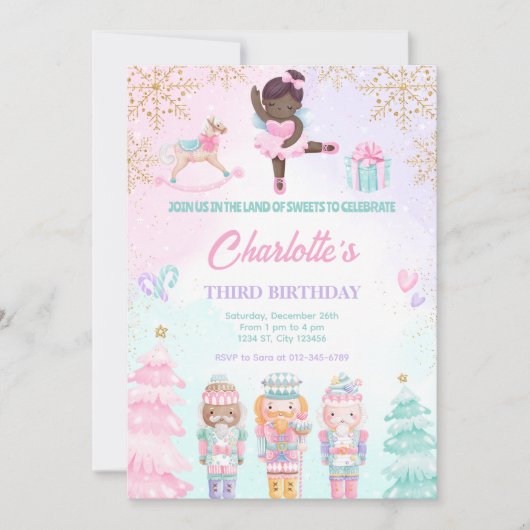 くるみ割り人形のお菓子の国のピンクの招待状 招待状 (正面)