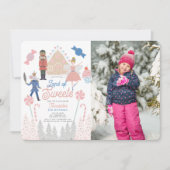 くるみ割り人形のお菓子の国 ピンクの誕生日写真 招待状 (正面)