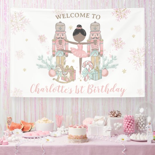 くるみ割り人形のウィンター・ワンダーランド 1歳の誕生日背景幕 横断幕 (パーティー)
