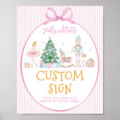 くるみ割り人形のクリスマスピンクのリボンの誕生日のカスタムサイン ポスター (正面)
