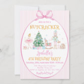 くるみ割り人形のクリスマスピンクの女の子の誕生日パーティー 招待状 (正面)