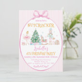 くるみ割り人形のクリスマスピンクの女の子の誕生日パーティー 招待状 (スタンド正面)
