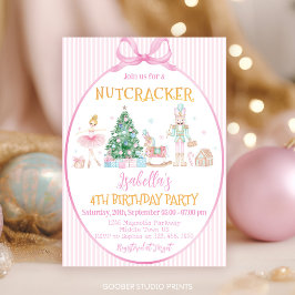 くるみ割り人形のクリスマスピンクの女の子の誕生日パーティー 招待状