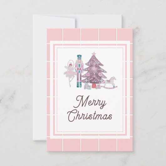 くるみ割り人形のクリスマス写真ピンクの感謝カード サンキューカード (正面)