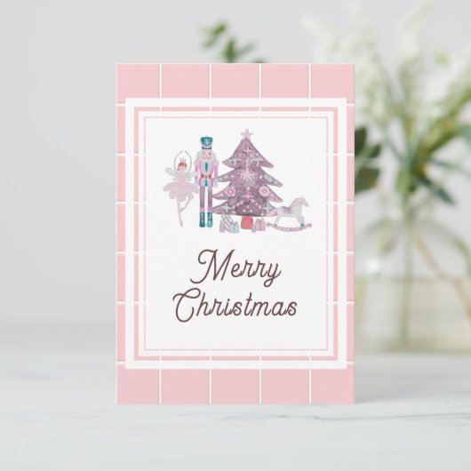 くるみ割り人形のクリスマス写真ピンク感謝カード サンキューカード (スタンド正面)