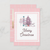 くるみ割り人形のクリスマス写真ピンク感謝カード サンキューカード (正面/裏面)