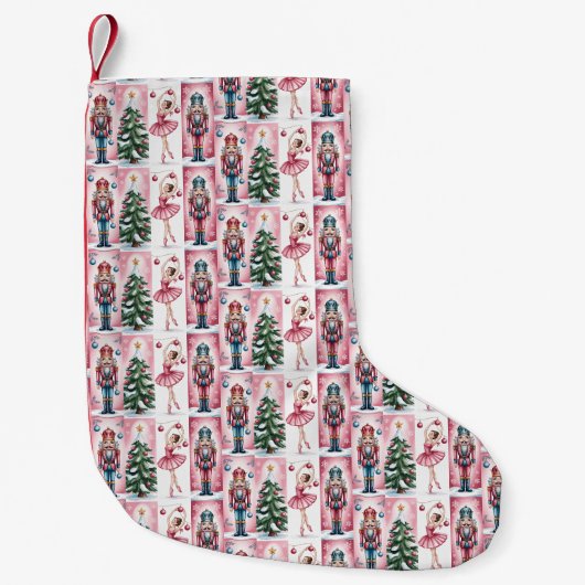 くるみ割り人形のクリスマス 水彩 ガーリー フェスティブ スモールクリスマスストッキング (正面)