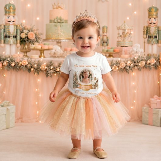 くるみ割り人形のシュガープラムの写真の1歳の誕生日の女の子 ベビーTシャツ