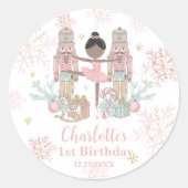 くるみ割り人形のバレエ、ピンクの1歳の誕生日 ラウンドシール (正面)