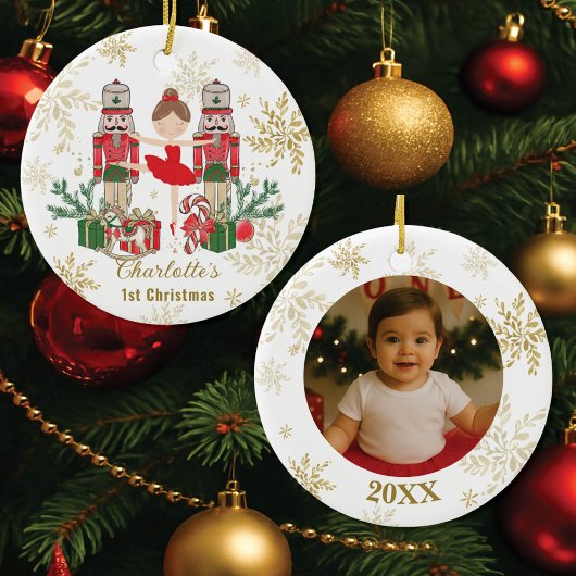 くるみ割り人形のバレエ 赤ちゃんの1stクリスマスフォト セラミックオーナメント