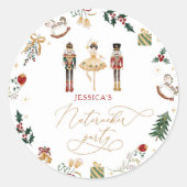 くるみ割り人形のバレリーナ　赤　金　子供の誕生日パーティー ラウンドシール (正面)