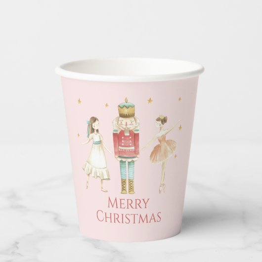 くるみ割り人形の冬のバレエ ピンクのクリスマス 紙コップ (正面)