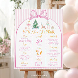 くるみ割り人形の冬のピンクのリボンの誕生日マイルストーンサイン ポスター