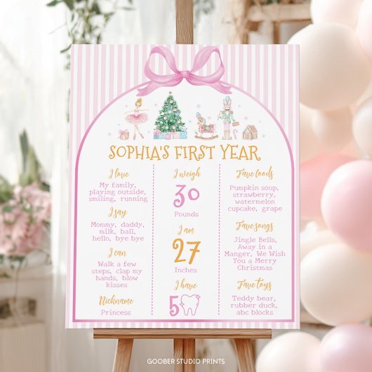 くるみ割り人形の冬のピンクのリボンの誕生日マイルストーンサイン ポスター