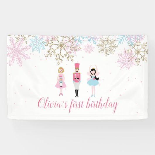 くるみ割り人形の冬の雪の結晶の誕生日 横断幕 (横)