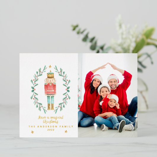 くるみ割り人形の水彩植物画1枚の写真 箔シーズンカード (立ち正面)