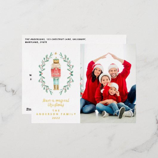 くるみ割り人形の水彩画の写真1枚 箔シーズンポストカード (正面/裏面)