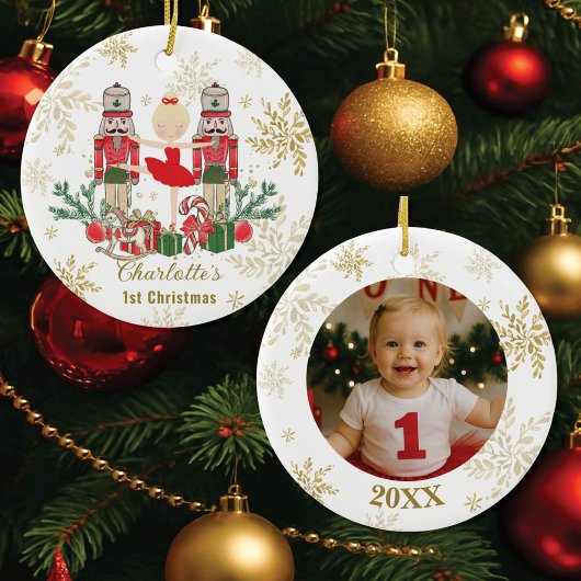 くるみ割り人形バレエ 赤 赤ちゃんの最初のクリスマス 写真 セラミックオーナメント