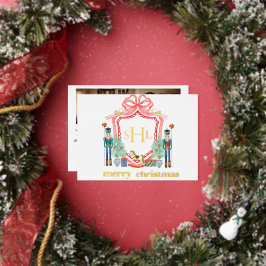 くるみ割り人形 ゴールドホイル モノグラム 写真 クリスマスカード 箔招待状