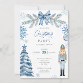 くるみ割り人形 シルバー ブルー リボン クリスマス パーティー 招待状 (正面)