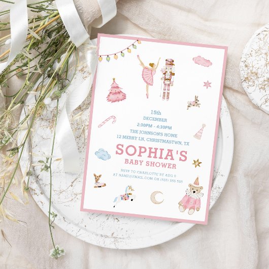 くるみ割り人形 バレリーナ クリスマス ピンク ベビーシャワー 招待状