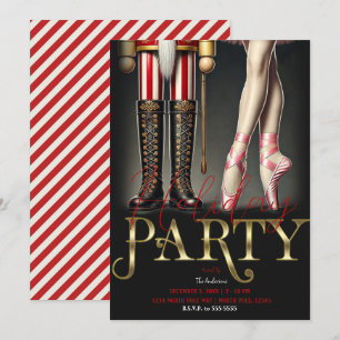 くるみ割り人形 & バレリーナ ブラックゴールド ホリデーパーティー 招待状