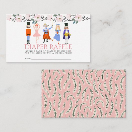 くるみ割り人形 ピンクのベビーシャワーおむつくじ券 エンクロージャーカード (正面/裏面)