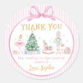 くるみ割り人形 ピンクのリボン クリスマス お誕生日 ありがとう ラウンドシール (正面)