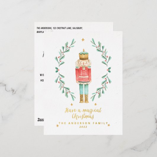 くるみ割り人形 水彩植物 かわいい 箔シーズンポストカード (正面/裏面)