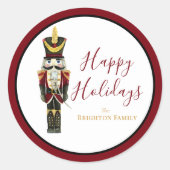 くるみ割り人形 水彩画 クリスマス ホリデー 赤 ラウンドシール (正面)