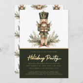 くるみ割り人形 緑と金色のクリスマス ホリデーパーティー 招待状 (正面/裏面)