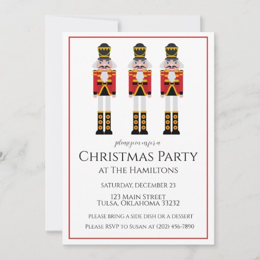 くるみ割り人形 赤いラインのクリスマスパーティー招待状 招待状 (正面)