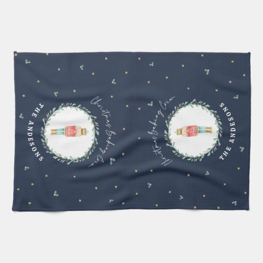 くるみ割り伝統的植物性の青いクリスマス キッチンタオル (横)