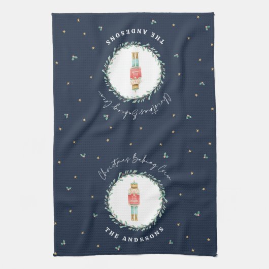 くるみ割り伝統的植物性の青いクリスマス キッチンタオル (縦)