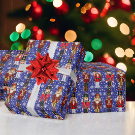 くるみ割り兵士かわいらしクリスマスブルー雪BG ラッピングペーパー