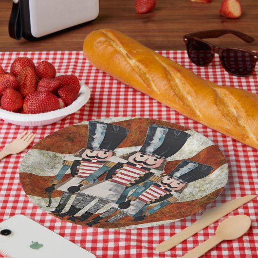 くるみ割り兵士の赤い白ストライプ色 ペーパープレート (ピクニック)