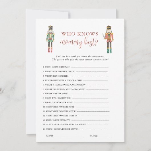 くるみ割り兵士クリスマスベビーシャワーゲーム 招待状 (正面)